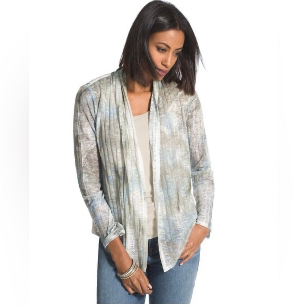 Chico's NWT Women's Felicity Paisley Cardigan Blue White Green Size 2 Retail $99